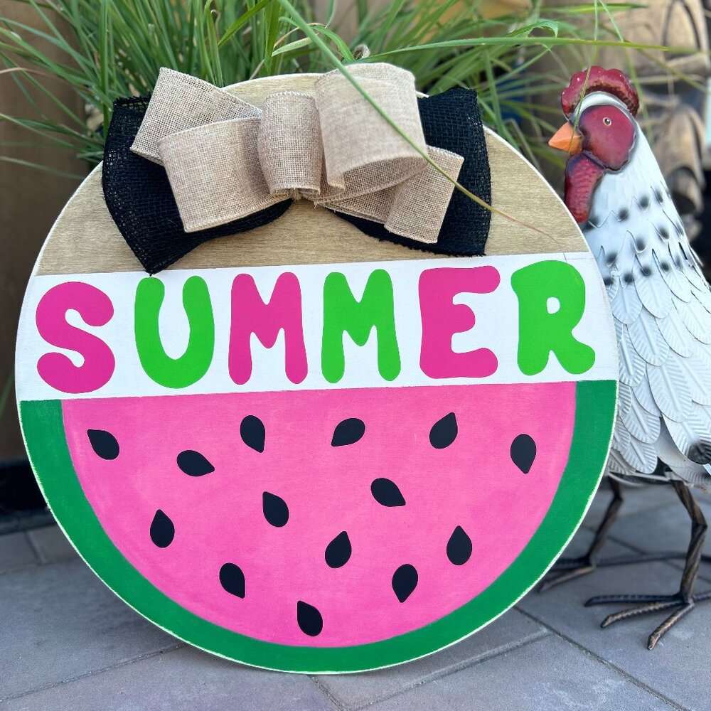 WOODEN WELCOME DOOR SIGN/HANGER, SUMMER, WATERMELON